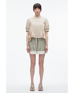 3.1 Phillip Lim Satin Flounce Combo Terry Top - Natural
