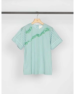 3.1 Phillip Lim Short Sleeve Top With Abstract Zebra Embroidery - Blue