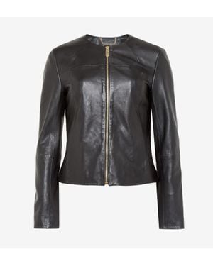 Ted Baker Collarless Leather Jacket - Black
