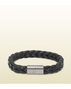 Gucci Black Woven Leather Bracelet