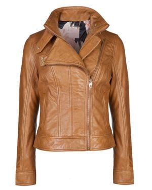 Ted Baker Roark Zip Collar Leather Jacket - Brown