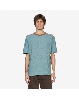 Beams Plus Pocket T-Shirt Multi Stripe 3 Sax, 100% Cotton - Blue