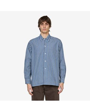 Beams Plus Open B.D. Dobby Plaid Shirt, 100% Cotton - Blue