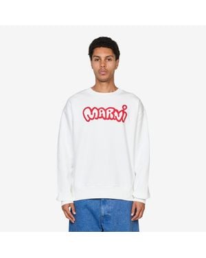 Marni Logo Print Sweatshirt Natural, 100% Cotton - White