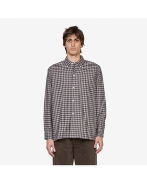 Beams Plus Open B. D. Dobby Plaid Shirt, 100% Cotton - Grey
