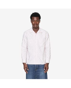 Beams Plus Open Collar Burnout Dot Candy Stripe Shirt Stripe, 100% Cotton - White