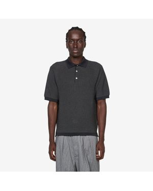 Beams Plus Knit Polo Shirt "Washi" 2 Tone, Polyester - Black