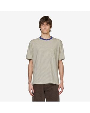 Beams Plus Pocket T-Shirt Multi Stripe 3, 100% Cotton - Grey