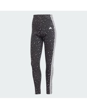 adidas Essentials 3-Stripes Animal Print Leggings - Grey