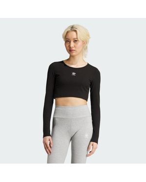 adidas Essentials Ribbed Crop Long Sleeve Tee - Black