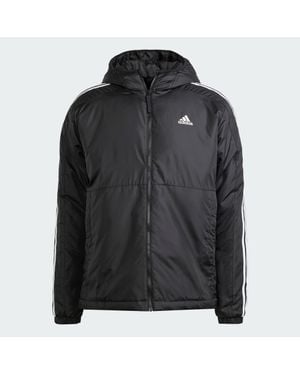 adidas 3 Stripe Essential Waterproof Wind Resistant Long Sleeve Puffer Jacket - Black