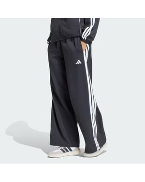 adidas Iconic Woven Wide Leg Track Tracksuit Bottoms With Bunjees - Black