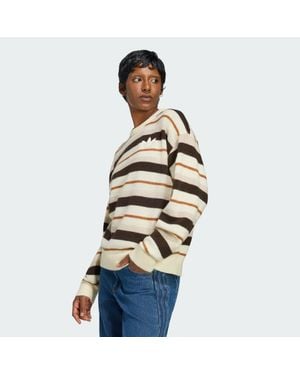 adidas Knit Essentials Striped Crew Sweatshirt - Natural