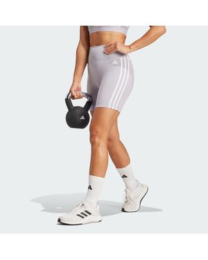 adidas Training Essentials 3-Stripes High-Waisted Short Leggings - Grey