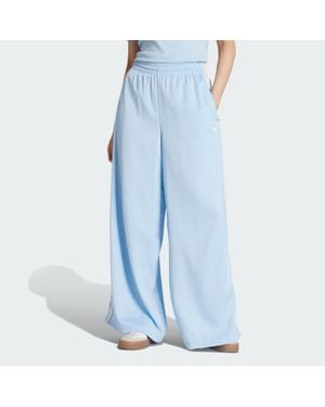 adidas Originals Satin Wide Leg Tracksuit Bottoms Ruffle 3-Stripes - Blue