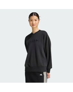 adidas Seasonal Essentials Satin V-Neck Sweatshirt - Black