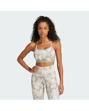 adidas Aeroreact Training Essentials Light-Support Allover Print Bra - White