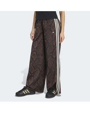 adidas Satin Snake Print Wide Leg Track Joggers Trousers - Black