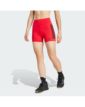 adidas Optime 3-Stripes 1/4 Short Leggings - Red