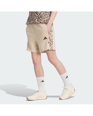 adidas Seasonal Essentials 3-Stripes Animal Print Shorts - Natural