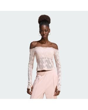 adidas Lace Bardot Long-Sleeve Top - Pink