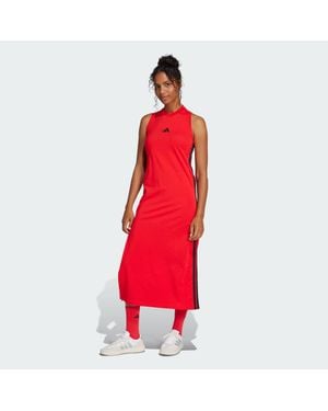 adidas Essentials 3-Stripes Long Racerback Dress - Red