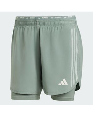adidas Own The Run 3-Stripes 2-In-1 Shorts - Green
