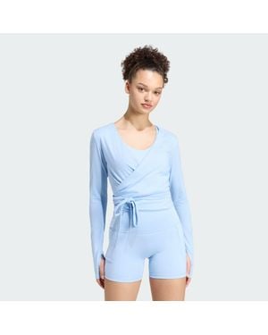 adidas Originals T-Shirt Adidas 3 Stripes Studio Soft Ballet Wrap Top Glow/ Earth Strata - Blue