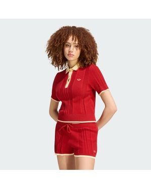 adidas Cable Knit Cali Tee Polo - Red
