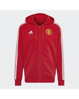 adidas Manchester United 3-Stripes Full-Zip Hoodie - Red