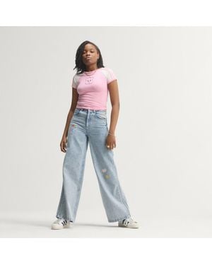 adidas Care Bear High Rise Wide Leg Denim Pant - Blue
