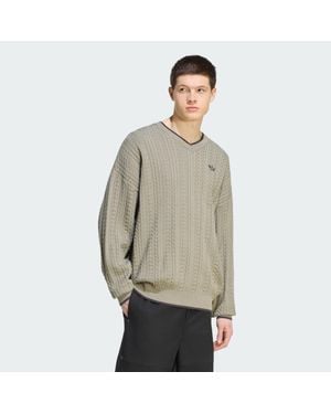 adidas Cable Knit V-Neck Sweatshirt - Grey