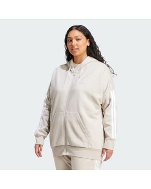 adidas Essentials 3-Stripes Full-Zip Fleece Hoodie (Plus Size) - Grey