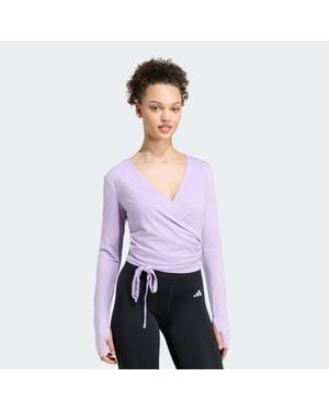 adidas 3-Stripes Studio Soft Ballet Wrap Long-Sleeve Top - Purple