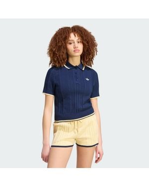 adidas Cable Knit Cali Tee Polo - Blue