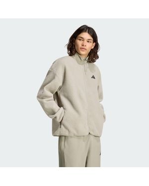 adidas City Tech 3 Stripes High Pile Fleece Full Zip - Natural