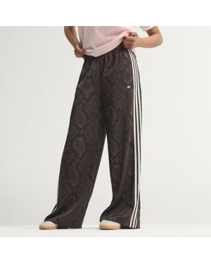 adidas Satin Snake Print Wide Leg Track Joggers - Black