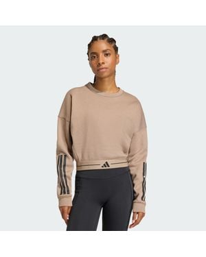 adidas Sudadera Corta De Cuello Redondo Hyperglam 3 Stripes - Neutro