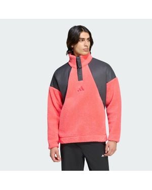 adidas Terrex Xploric Climawarm High Pile Snap Sweatshirt - Red