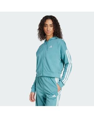 adidas Essentials 3-Stripes French Terry Full-Zip Hoodie - Blue