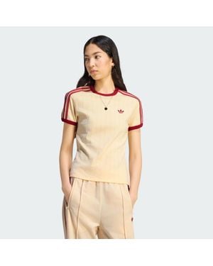 adidas Pinstripe Short Sleeve Slim T-Shirt - Natural