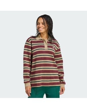 adidas Stripe Knitted Polo Top - Brown
