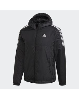 adidas 3 Stripe Essential Waterproof Wind Resistant Long Sleeve Puffer Jacket - Black