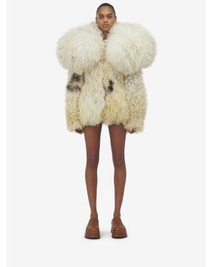 McQueen Exaggerated Shoulder Shearling Coat - Natural