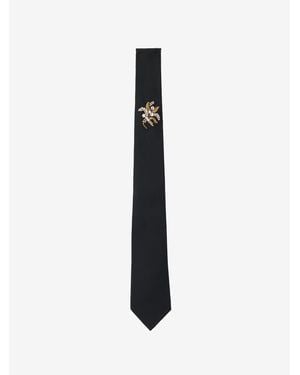 McQueen Jewelled Mistletoe Embroidery Tie - White