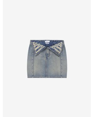 McQueen Metallic Frogging Fold Over Mini Skirt - Blue