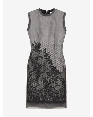McQueen Floral Lace Shift Dress - Grey