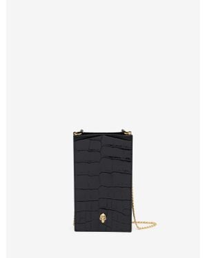 McQueen Leather Skull Phone Case On Chain - Black