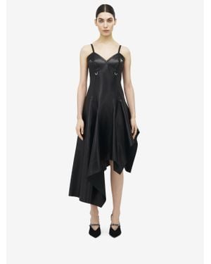McQueen Asymmetric Draped Leather Dress - Black