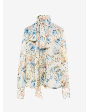 McQueen Wallpaper Floral Tie-Neck Shirt - White
